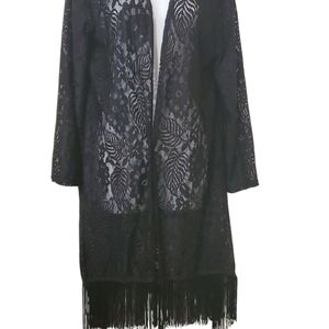 Chic Black Lace Fringe Kimono